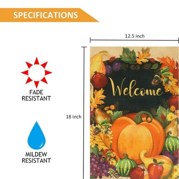 NEW Fall Welcome Garden Flag w/pumpkin and cornucopia of fruit & vegetables - Picture 2 of 10